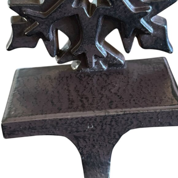 Snowflake Cast Iron Metal Christmas Mantle Stocking Holder Decor Heavy 3D Brown - Picture 14 of 14